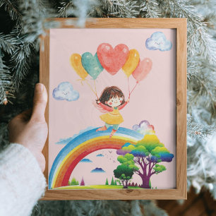 Niedliche Wasserfarbe Regenbogen Girl Kinder Kinde Poster