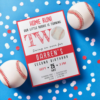 Niedliche Wasserfarbe Rookie Baseball 2. Geburtsta Einladung