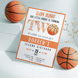 Niedliche Wasserfarbe Rookie Basketball 2 Geburtst Einladung