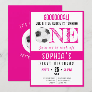 Niedliche Wasserfarbe Rookie Fußball Pink 1. Gebur Einladung