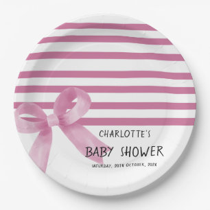 Niedliche Wasserfarbe Rosa Bow Babydusche Pappteller