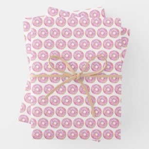Niedliche Wasserfarbe Rosa Sprinkle Donuts Muster Geschenkpapier Set