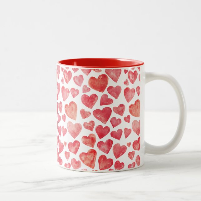 Niedliche Wasserfarbe Rote Valentine Herz Zweifarbige Tasse (Rechts)