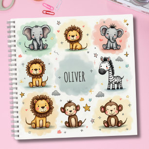 Niedliche Wasserfarbe Safari Tierdoodles Notizbuch