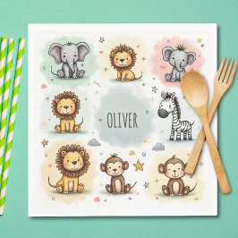 Niedliche Wasserfarbe Safari Tierdoodles Serviette