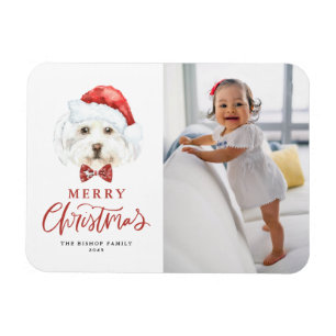Niedliche Wasserfarbe Santa Maltese Dog Foto Weihn Magnet