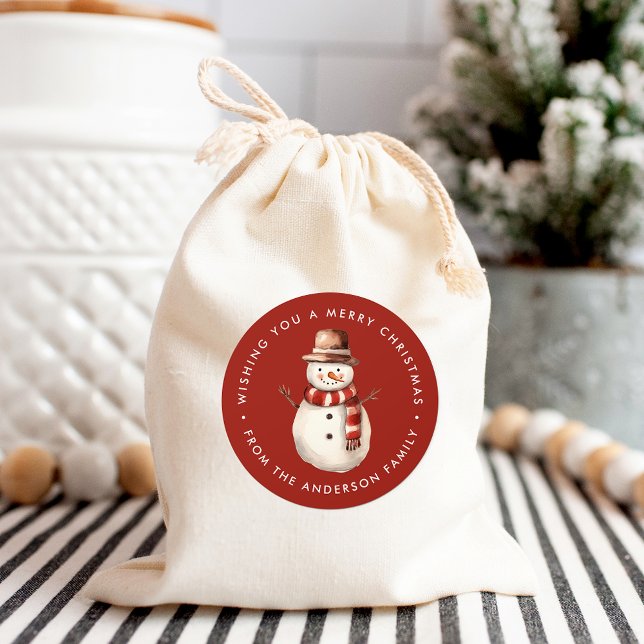 Niedliche Wasserfarbe Schneemann Frohe Weihnachten Runder Aufkleber (Von Creator hochgeladen)