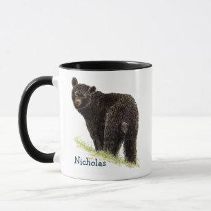 Niedliche Wasserfarbe Schwarzer Bär Art Tasse