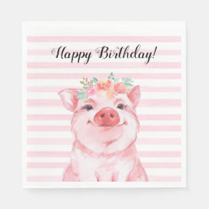Niedliche Wasserfarbe Schweinefieber Geburtstag Serviette