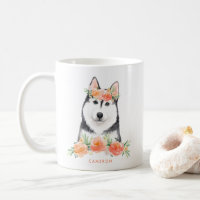 Niedliche Wasserfarbe Sibirischer Husky Peach Flor