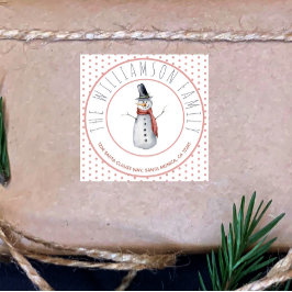 Niedliche Wasserfarbe Snowman Familienname Polka D Quadratischer Aufkleber