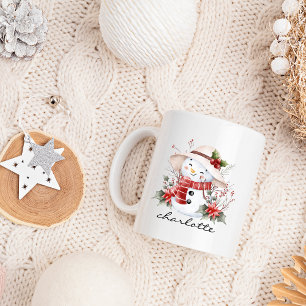 Niedliche Wasserfarbe Snowman Grüne Weihnachten Kaffeetasse