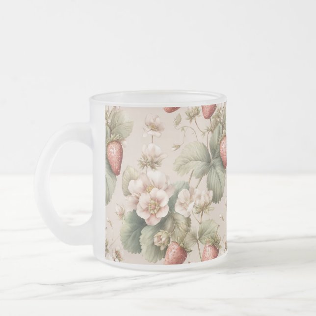Niedliche Wasserfarbe Sonne mit Erdbeeren Mattglastasse (Links)