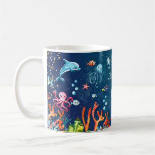 Niedliche Wasserfarbe unter dem Meer Custom Blue Kaffeetasse