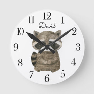 Niedliche Wasserfarbe Wald Raccoon Runde Wanduhr