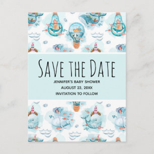 Niedliche Wasserfarbe Wale Save the Date Einladungspostkarte