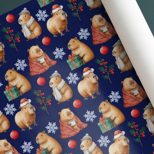 Niedliche Wasserfarbe Weihnachten Capybara Geschenkpapier