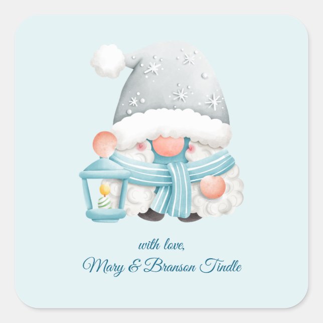 Niedliche Wasserfarbe Weihnachtsfest Winter Gnome Quadratischer Aufkleber (Vorderseite)