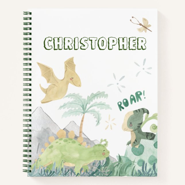 Niedliche Wasserfarbe Weißer Dinosaurier Notizbuch (Vorderseite)