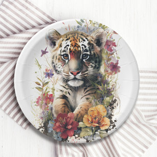 Niedliche Wasserfarbe Wilde Tiger Cub Kindergeburt Pappteller