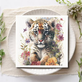Niedliche Wasserfarbe Wilde Tiger Cub Kindergeburt Serviette