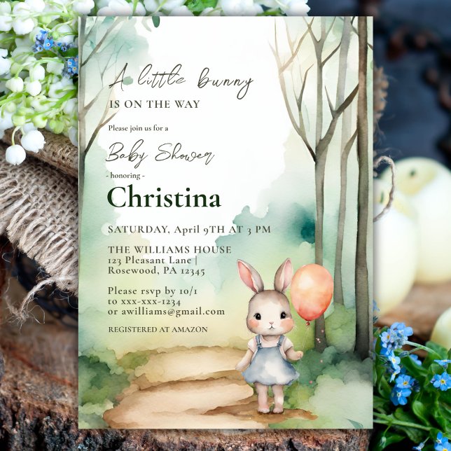 Niedliche Wasserfarben Bunny Baby Shower Girl Einladung (Von Creator hochgeladen)