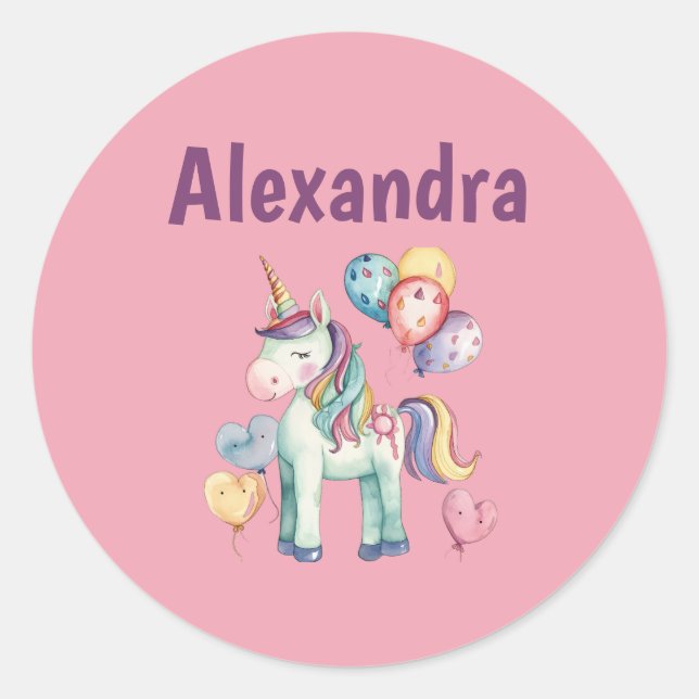 Niedliche Wasserfarben Einhorn Runder Aufkleber (Vorderseite)