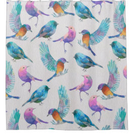 Niedliche Wasserfarben Farbige Vögel Duschvorhang