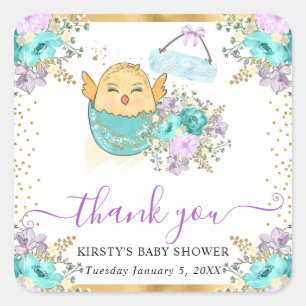 Niedliche Wasserfarben Floral Chick and Eggs Baby  Quadratischer Aufkleber