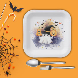 Niedliche Wasserfarben-Ghost-Pumpkin-Kinderdusche Pappteller