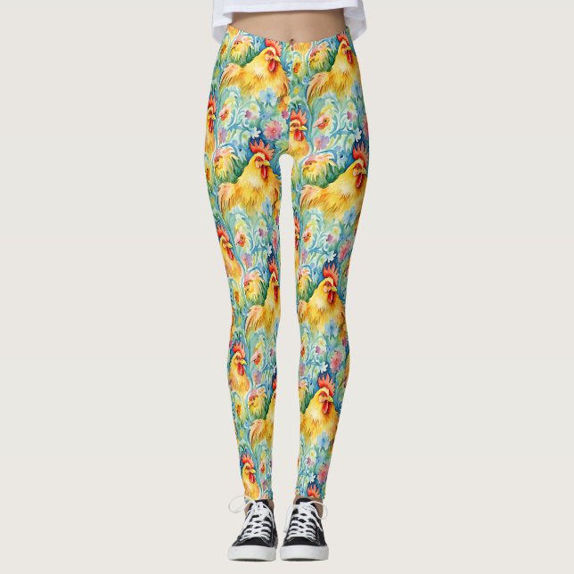 Niedliche Wasserfarben - Hühner Leggings (Vorderseite)