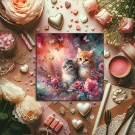 Niedliche Wasserfarben Katzen Blume Valentine Feiertagskarte