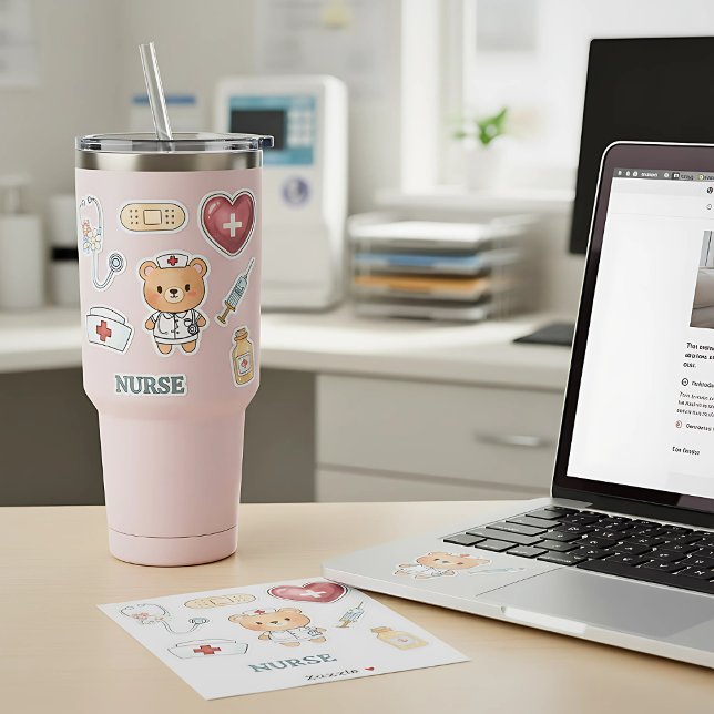 Niedliche Wasserfarben Krankenschwester Medizinele Aufkleber (Cute Watercolor Nurse Medical Healthcare Elements Stethoscope Syringe Heart Kiss-Cut Sticker Pack)