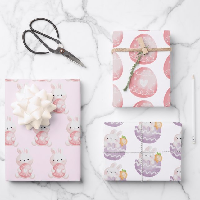 Niedliche Wasserfarben OsterBunnies Geschenkpapier Set (Vorderseite)