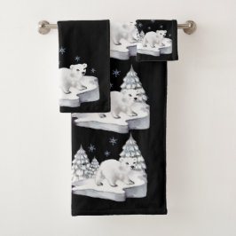 Niedliche Wasserfarben Pinienbären Schneeflocken Badhandtuch Set