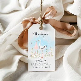 Niedliche Wasserfarben Stork Babydusche Geschenkanhänger