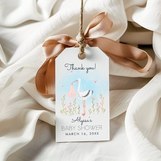 Niedliche Wasserfarben Stork Babydusche Geschenkanhänger (Von Creator hochgeladen)