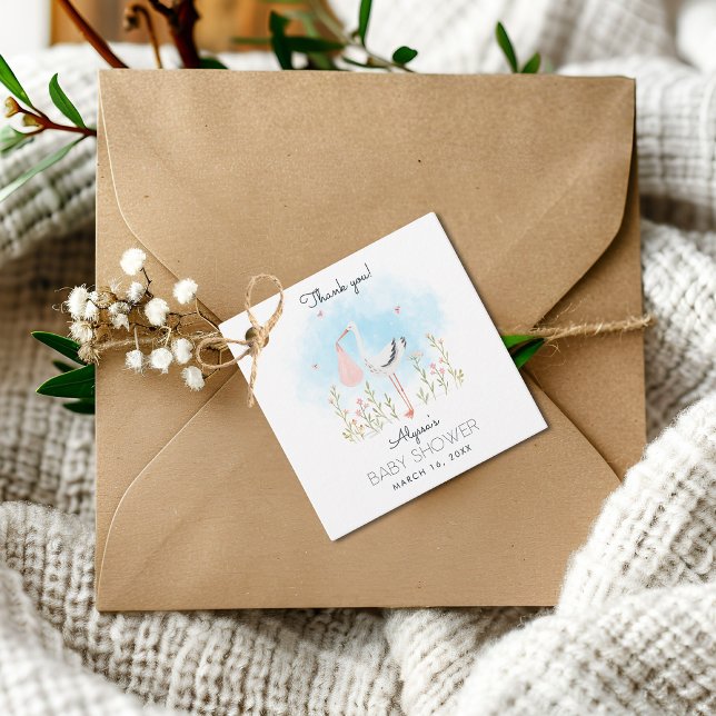 Niedliche Wasserfarben Stork Babydusche Geschenkanhänger (Von Creator hochgeladen)