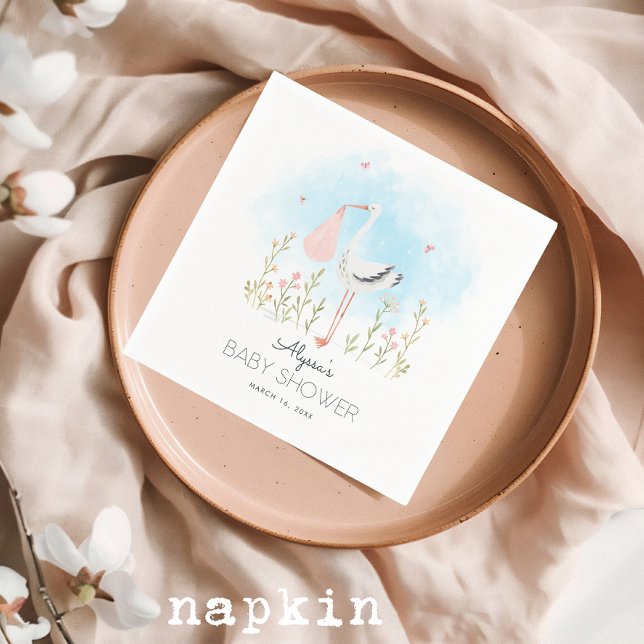 Niedliche Wasserfarben Stork Babydusche Serviette (Von Creator hochgeladen)