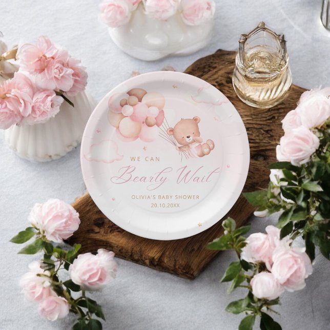 Niedliche Wasserfarben Teddy Bear Girl Babydusche Pappteller (Von Creator hochgeladen)