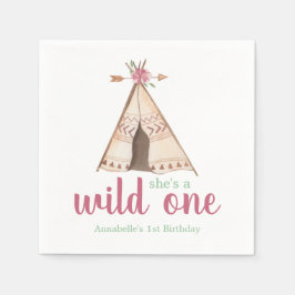 Niedliche Wasserfarben Teepee Wild 1. Geburtstag Serviette
