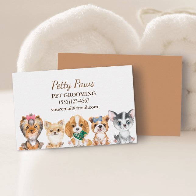 Niedliche Wasserfarben Welpen Haustierzuchtdienst Visitenkarte (Von Creator hochgeladen)