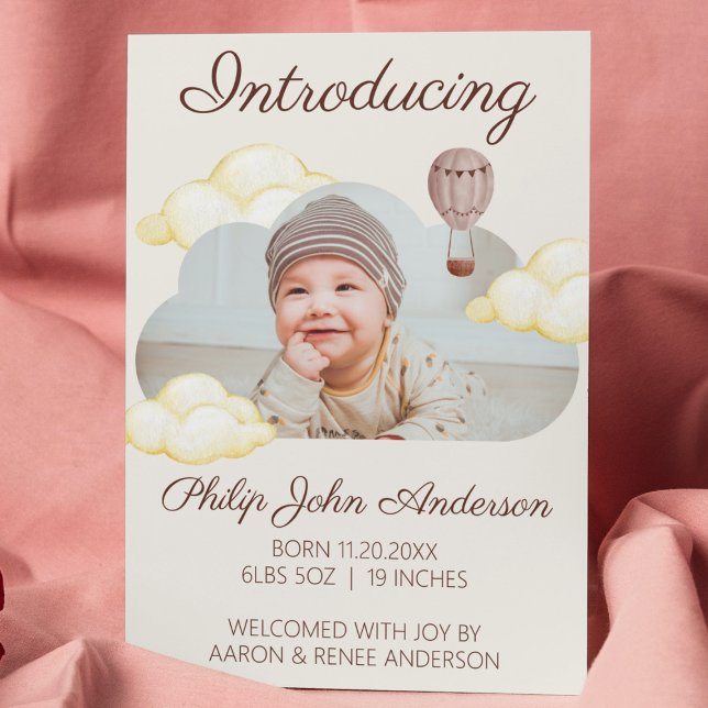 Niedliche Wasserfarben Wolken Foto Baby Birth Ankündigung (cute watercolor clouds baby birth announcement birth reveal newborn baby photo card. personalizable )