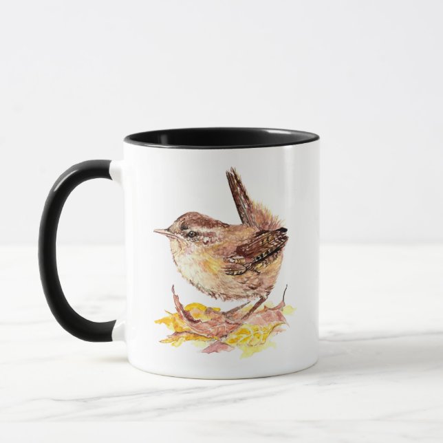 Niedliche Wasserfarben-Wren-Vogel, Natur, Wildtier Tasse (Links)