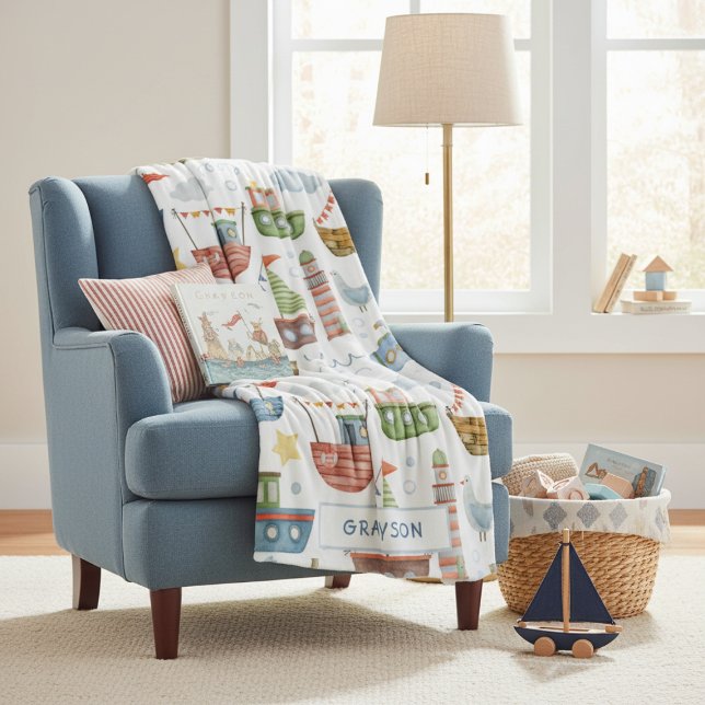 Niedliche Wasserfarbenboote Junge Personalisiert Fleecedecke (Von Creator hochgeladen)