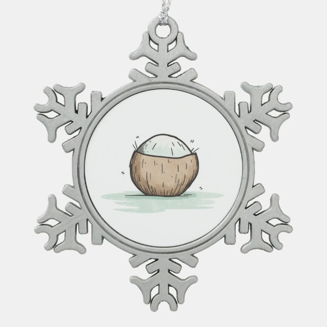 Niedliche Wasserfarbencoconut Schneeflocken Zinn-Ornament (Vorderseite)