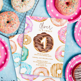 Niedliche WasserfarbenDonuts Sweet 1. Geburtstag Einladung