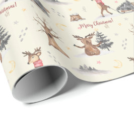 Niedliche Wasserfarbene Rentier Pulverschnee Geschenkpapier