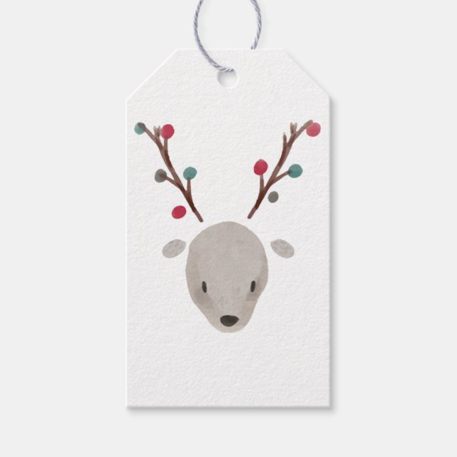 Niedliche Wasserfarbenfrohe Hirschrinke Geschenkanhänger (Vorderseite)