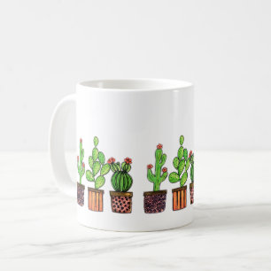 Niedliche Wasserfarbenkaktus in Töpfen Kaffeetasse
